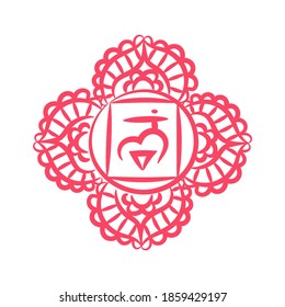 Muladhara chakra sketch. Vector red doodle sign. Mandala