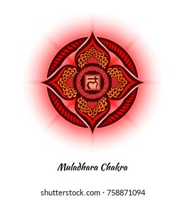 Muladhara chakra symbol used in Hinduism, Buddhism, Ayurveda. The root chakra design for yoga studios, posters, banners, v-cads