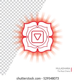 Muladhara. Chakra vector isolated minimalistic icon with transparent aura - for yoga studio, banner, poster.