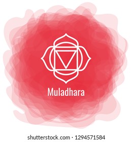 Muladhara icon. The first root chakra. Vector red smoky circle. Line symbol. Sacral sign. Meditation