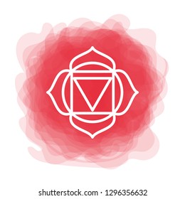 Muladhara icon. The first root chakra. Vector red smoky circle. Line symbol. Sacral sign. Meditation