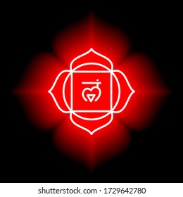 Muladhara icon. The first root chakra. Vector red gloss and shine. Line symbol. Sacral sign. Meditation