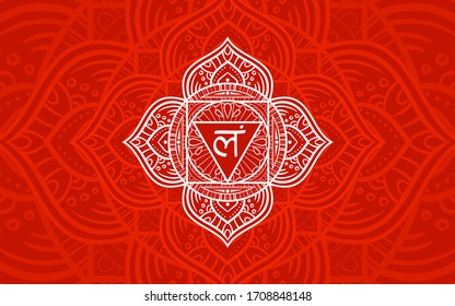 Muladhara, Root Chakra Symbol. Color Mandala. Vector Illustration