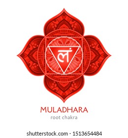 Muladhara, root chakra symbol. Colorful mandala. Vector illustration