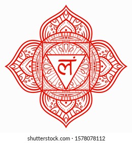 Muladhara, root chakra symbol. Colorful mandala. Vector illustration