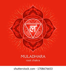 Muladhara, root chakra symbol. Colorful mandala. Vector illustration