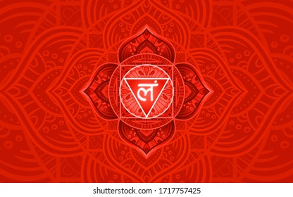 Muladhara, Root Chakra Symbol. Colorful Mandala. Vector Illustration