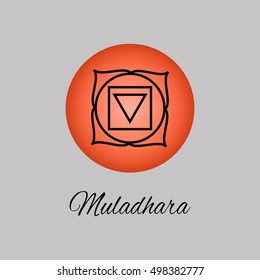 Muladhara.Root or base chakra.
First Chakra symbol of human. Vector illustration. Element human energy system. Yoga,meditation,reiki and buddhism color simbol.Muladhara chakra icon.
