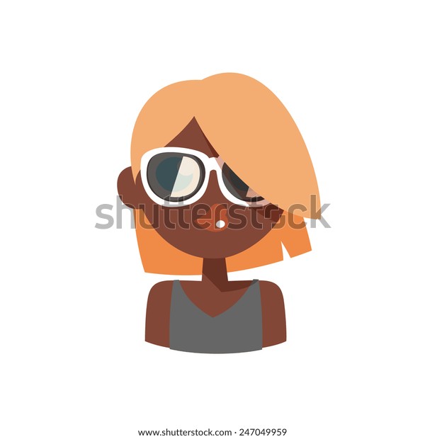 Mulatto Young Lady Avatar Character Sunglasses Stock Vector