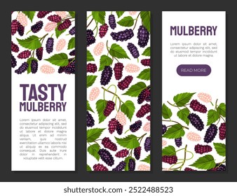 Mulberry Banner Design with Garden Fruit Growing Vector Template