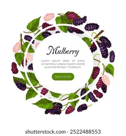 Mulberry Banner Design with Garden Fruit Growing Vector Template