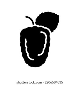Mulberry fruit with leaves vector glyph icon. Graph symbol for food and drinks web site, apps design, mobile apps and print media, logo, UI