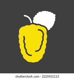 Fruto de mora con hojas glifo vector en icono de fondo oscuro. Símbolo gráfico del sitio web de comida y bebida, diseño de aplicaciones, aplicaciones móviles y medios impresos, logotipo, interfaz de usuario