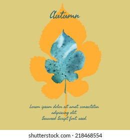 Mulberry leaf with watercolor pattern for autumn design. Template for card, cover or invitation.