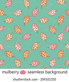 mulberry leaves and berries seamless colorful background vector