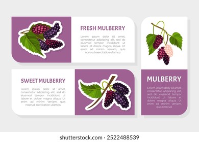 Mulberry Sticker or Label Design with Garden Fruit Growing Vector Template