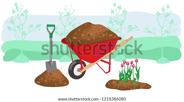 Mulch Gardening Concept Vector Illustration Wheelbarrow Stock Vector 