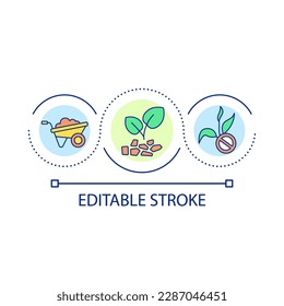 Mulch supplement loop concept icon. Cover soil to protect seedlings. Gardening recommendation abstract idea thin line illustration. Isolated outline drawing. Editable stroke. Arial font used