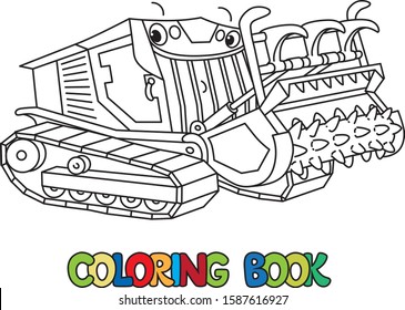 Mulcher truck with eyes. Cars coloring book