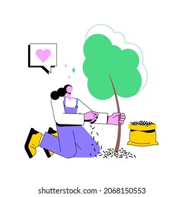 Mulching plants abstract concept vector illustration. Soil covering, plant protection, weed control, retain moisture, garden bed, wood chips, landscape fabric, decorative mulch abstract metaphor.