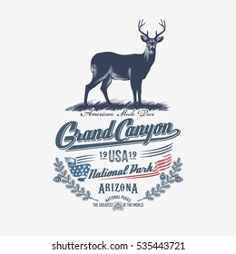 Mule deer, national Park, Grand Canyon, illustration, vector, blue color