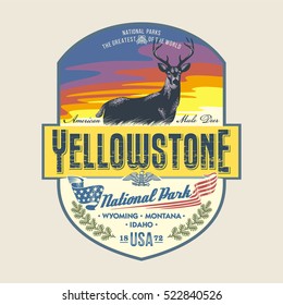 Mule deer at sunrise, national Park Yellowstone, illustration, vector