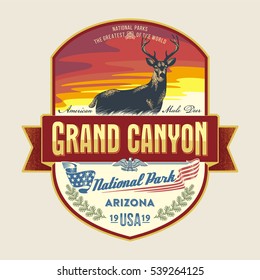 Mule deer at sunset, national Park, Grand Canyon, illustration, vector