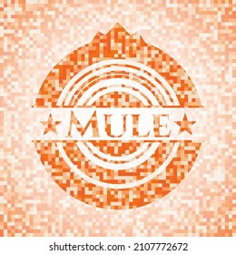 Mule orange tile background illustration. Square geometric mosaic seamless pattern with emblem inside. 