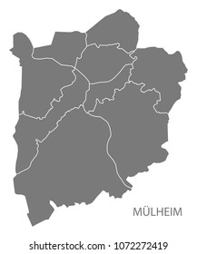 Mulheim city map with boroughs grey illustration silhouette shape