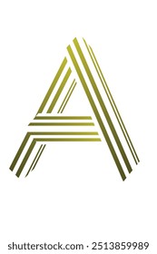 Mulit-line art style monogram alphabat letter "A" with golden and black lines used for business logo and flat design logo.