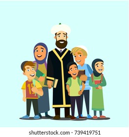 Mulla with children.Vector illustration of a flat design.
