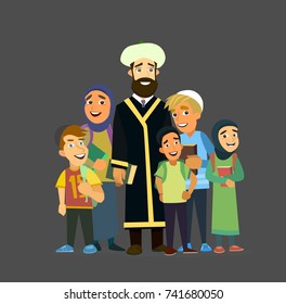 Mulla with children.Vector illustration of a flat design.