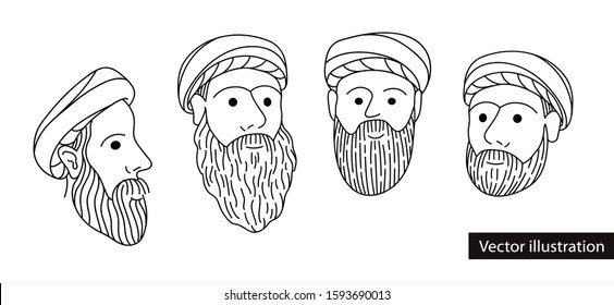 Mullah wearing turban. Islamic clergyman, cleric or religious leader. Bearded Male cartoon character _ Vector illustration