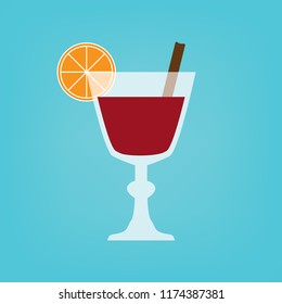 mulled vine with slice of orange and cinnamon- vector illustration