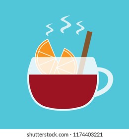 mulled vine with slice of orange and cinnamon- vector illustration
