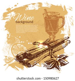 Mulled vintage background.  Hand drawn illustration