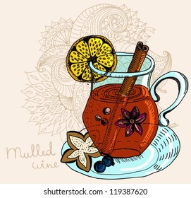 mulled warm wine background, illustration, vector