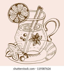 mulled warm wine background, illustration, vector
