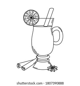 Vino asado. Ilustración vectorial en blanco y negro en estilo doodle.