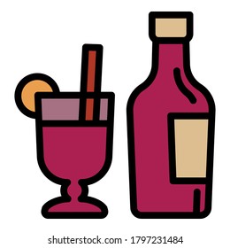 Mulled wine bottle icon. Outline mulled wine bottle vector icon for web design isolated on white background
