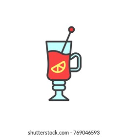 Mulled wine, Christmas drink flat line colored icon.