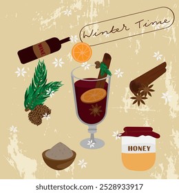 Mulled wine with cinnamon, honey and cloves (winter time)