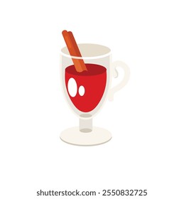 Mulled wine with cinnamon icon in flat style on a white background