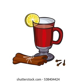 Mulled wine with cinnamon and lemon and spices