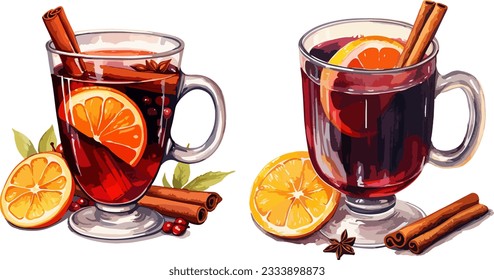 Mulled wine clipart, isolated vector illustration.