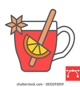 Mulled wine color line icon, merry christmas and invitation, glass of mulled wine sign vector graphics, editable stroke filled outline icon, eps 10