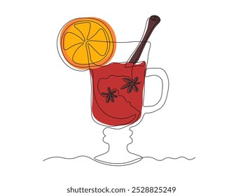 mulled wine. continuous one line art hand drawing sketch, logo