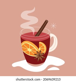 Mulled wine in a cup. Mulled wine with cinnamon.