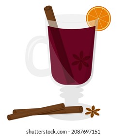 Vino asado en una taza con canela, anís anaranjado y estrella