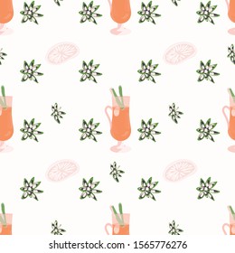 Mulled wine cup and spices seamless pattern on white background. Festive textile, web, wrapping paper, background fill.